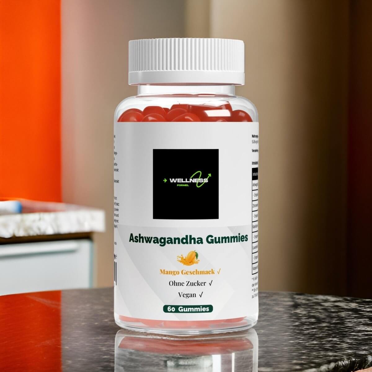 Löwenmähne Gummies von Wellness Formel – Nahrungsergänzung mit Blueberry-Geschmack, vegan, zuckerfrei und mit Vitamin B6. 60 Gummies in einer transparenten Dose mit weißem Deckel und Etikett