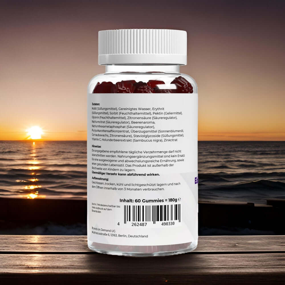 Löwenmähne Gummies von Wellness Formel – Nahrungsergänzung mit Blueberry-Geschmack, vegan, zuckerfrei und mit Vitamin B6. 60 Gummies in einer transparenten Dose mit weißem Deckel und Etikett