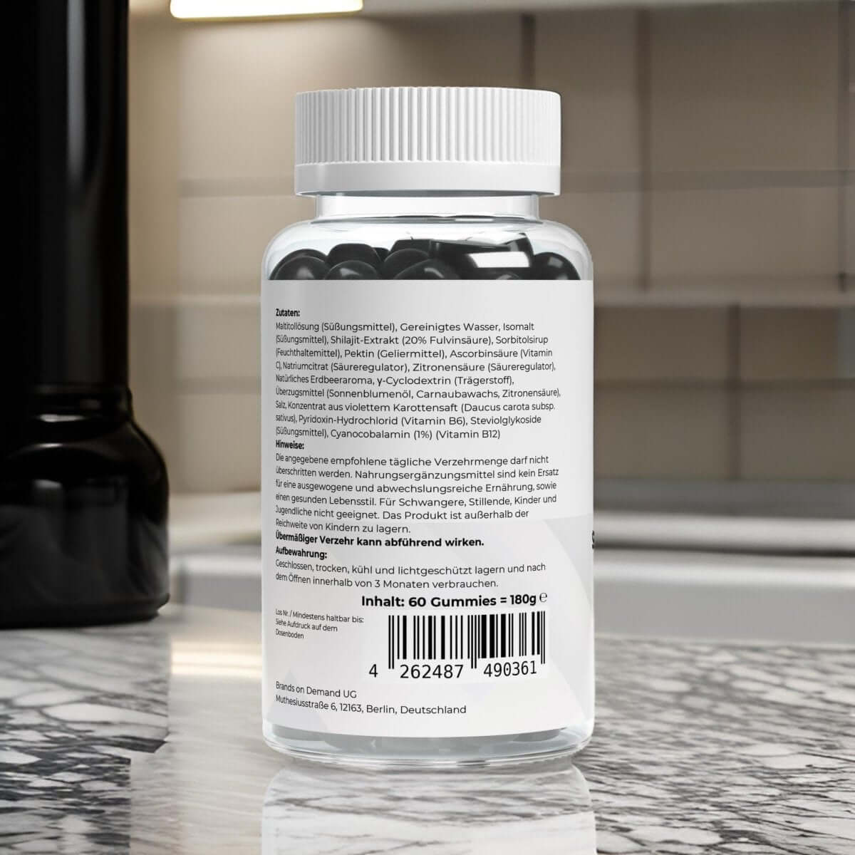 Löwenmähne Gummies von Wellness Formel – Nahrungsergänzung mit Blueberry-Geschmack, vegan, zuckerfrei und mit Vitamin B6. 60 Gummies in einer transparenten Dose mit weißem Deckel und Etikett
