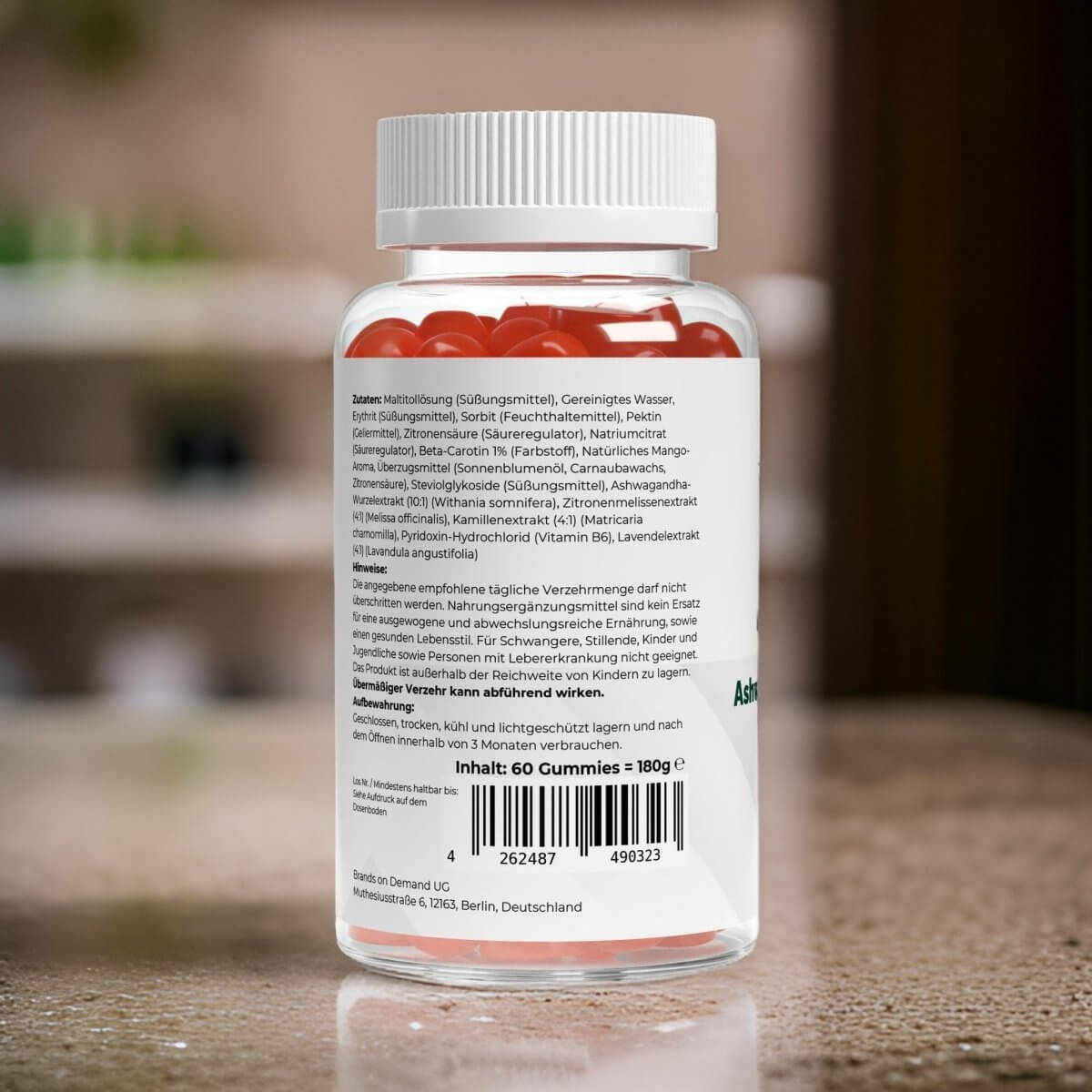 Löwenmähne Gummies von Wellness Formel – Nahrungsergänzung mit Blueberry-Geschmack, vegan, zuckerfrei und mit Vitamin B6. 60 Gummies in einer transparenten Dose mit weißem Deckel und Etikett