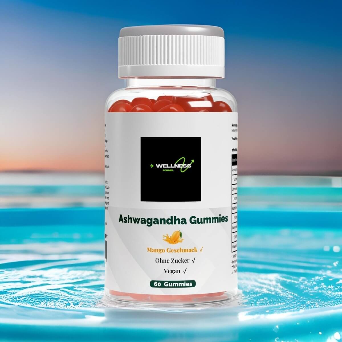 Löwenmähne Gummies von Wellness Formel – Nahrungsergänzung mit Blueberry-Geschmack, vegan, zuckerfrei und mit Vitamin B6. 60 Gummies in einer transparenten Dose mit weißem Deckel und Etikett