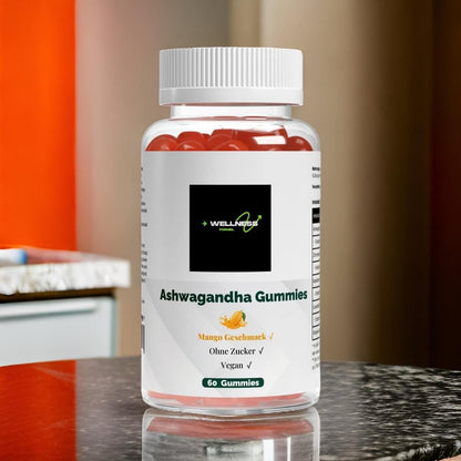 Löwenmähne Gummies von Wellness Formel – Nahrungsergänzung mit Blueberry-Geschmack, vegan, zuckerfrei und mit Vitamin B6. 60 Gummies in einer transparenten Dose mit weißem Deckel und Etikett