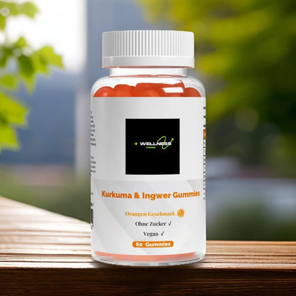 Löwenmähne Gummies von Wellness Formel – Nahrungsergänzung mit Blueberry-Geschmack, vegan, zuckerfrei und mit Vitamin B6. 60 Gummies in einer transparenten Dose mit weißem Deckel und Etikett