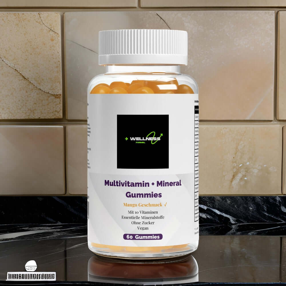 Löwenmähne Gummies von Wellness Formel – Nahrungsergänzung mit Blueberry-Geschmack, vegan, zuckerfrei und mit Vitamin B6. 60 Gummies in einer transparenten Dose mit weißem Deckel und Etikett