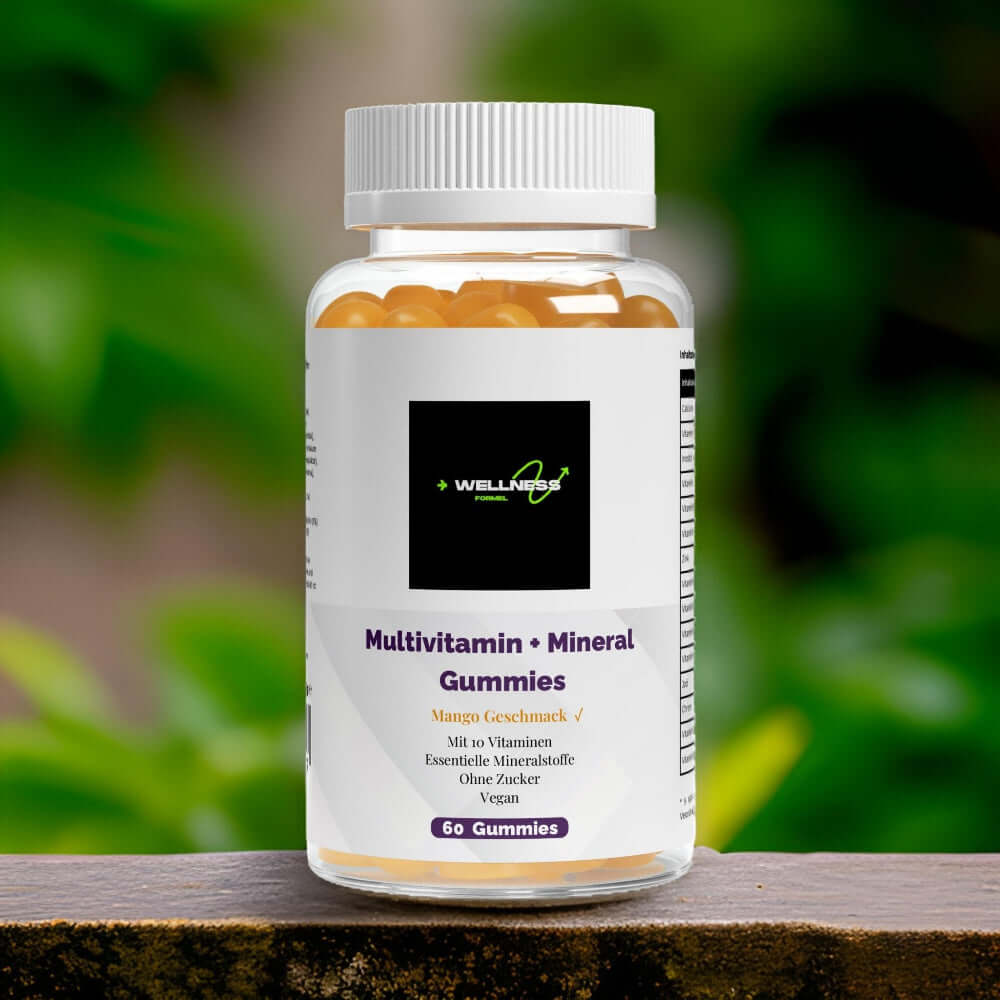 Löwenmähne Gummies von Wellness Formel – Nahrungsergänzung mit Blueberry-Geschmack, vegan, zuckerfrei und mit Vitamin B6. 60 Gummies in einer transparenten Dose mit weißem Deckel und Etikett