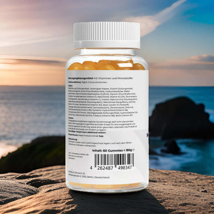 Löwenmähne Gummies von Wellness Formel – Nahrungsergänzung mit Blueberry-Geschmack, vegan, zuckerfrei und mit Vitamin B6. 60 Gummies in einer transparenten Dose mit weißem Deckel und Etikett